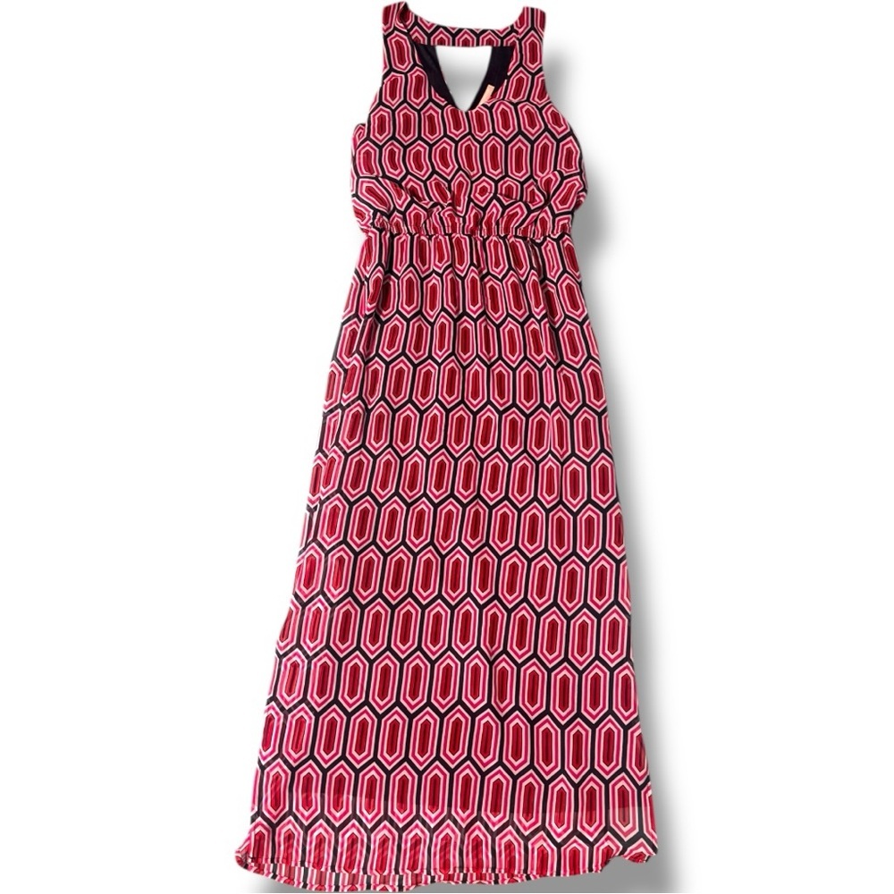 Banana Republic Red/White/Black Geometric Pattern Cutout Sleeveless Maxi Dress - Picture 7 of 16